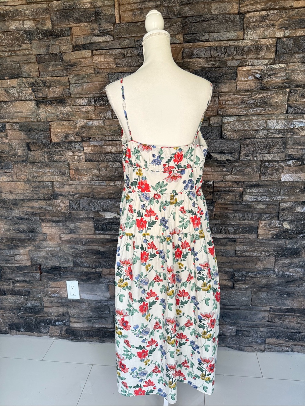 Lucky Brand White Maxi Dress with Red, Green & Blue Floral Print - Picture 5 of 12